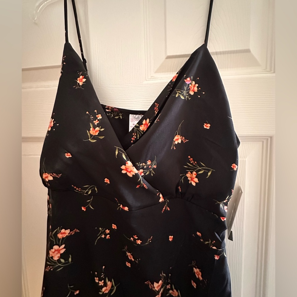 No Boundaries Black Floral Midi Slip Dress